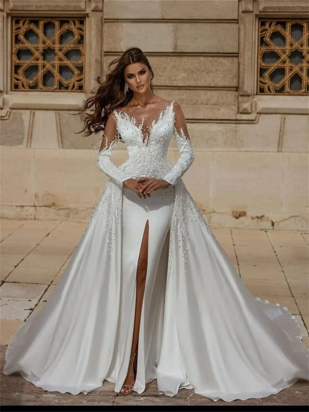 Женское свадебное платье с бисером, Привлекательное элегантное платье-трапеция до пола, 2024