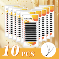 LAKANAKU 10PC/Set W Shaped Bloom 3D 6D Automatic Flowering Premade Fans Eyelashes Extensions Natural Individual Lashes