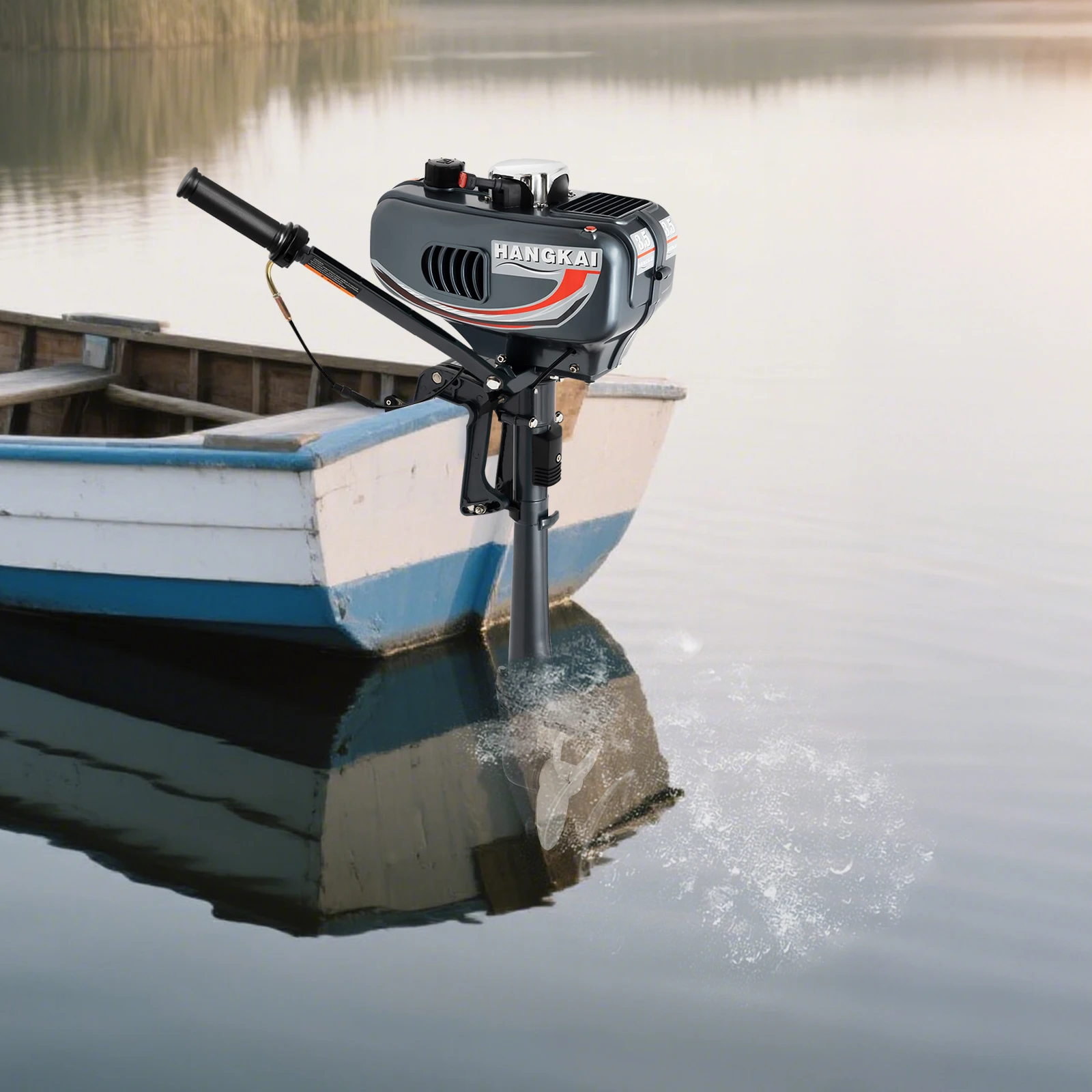 

2 Stroke 3.5hp Outboard Motor 49cc CDI Ignition Half Water-cooling Half Air-cooling for Stern Height of 16.53in or Less