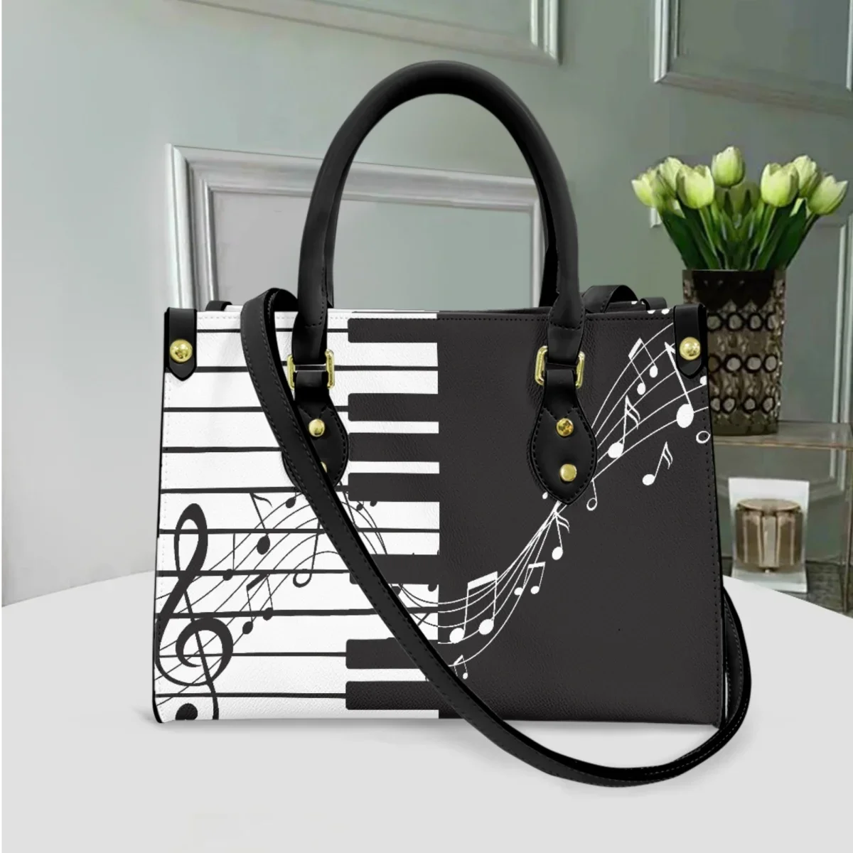 Bolso cruzado con estampado de Piano para mujer, bolsa con asa superior, diseño de lujo musical, a la moda, informal, para regalo