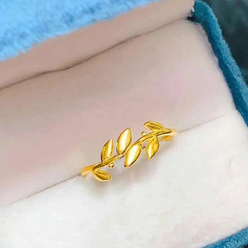 New 24K Yellow Gold Ring Women 999 Gold Wheat Ring Bring Lucky Can adjustable