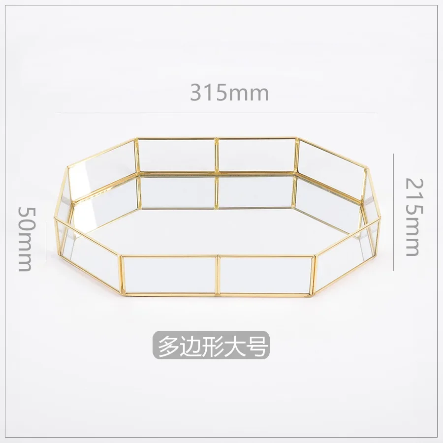 Golden Mirror Tray Cosmetic Container Jewelry Organizer Case Bathroom Storage Lipstick Necklace Desktop Makeup Storage Tray Orga