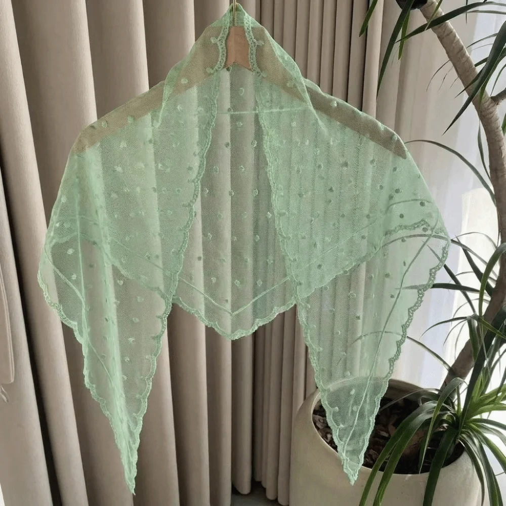 Lace Polka Dot Lace Triangle Shawl Lightweight Floral Embroidery Edge Sheer Mesh Scarf Breathable Hand Washable Head Scarf