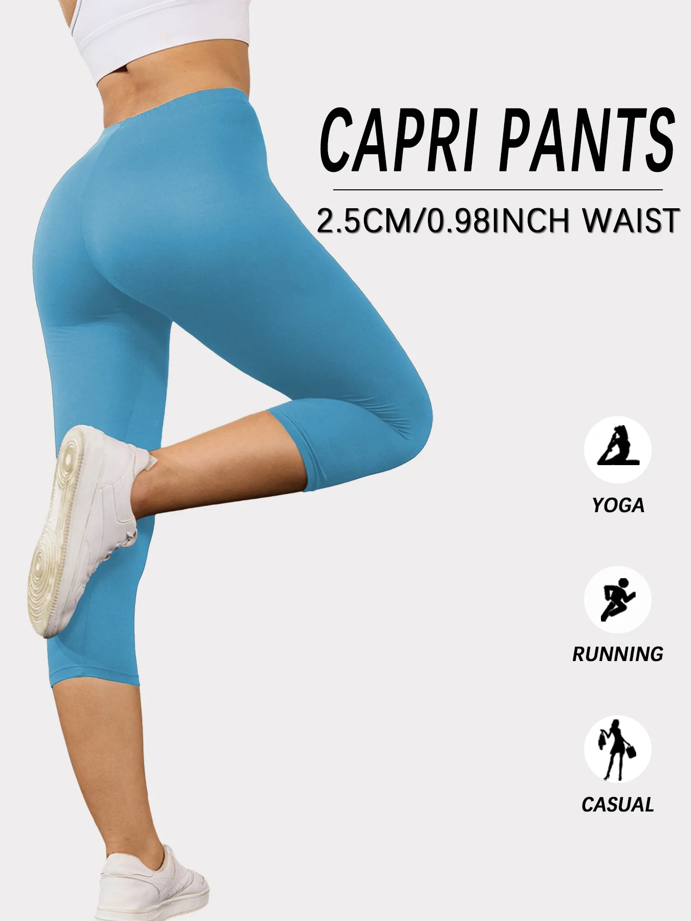 Women's Super Soft Capri Pants High Stretchy Breathable Pants No See Through Workout Running Yoga Athletic Pants Gym Leggings