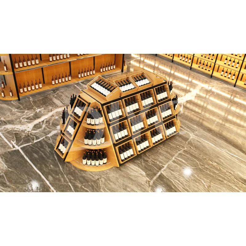 custom.Metallic Heavy Duty Double-Sided Display Gondola Wine Shelving Racks Customizable Size Supermarket Retail Store
