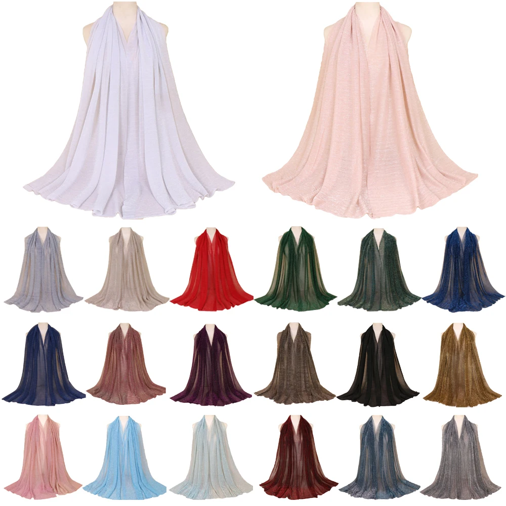 New Glitter Muslim Women Shimmer Pleated Hijab Long Scarf Shawl Crinkled Wrinkle Head Wrap Islamic Female Foulard Stoles Scarves