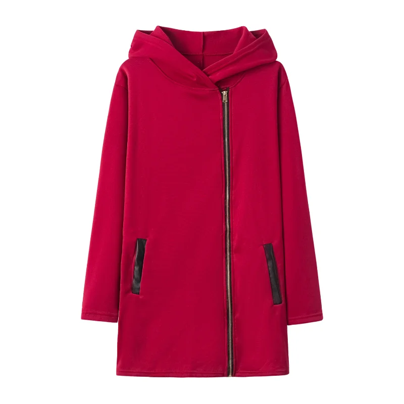 2024 Fashion Side Zipper Plush Coat Hooded Jacket Sweater for Women