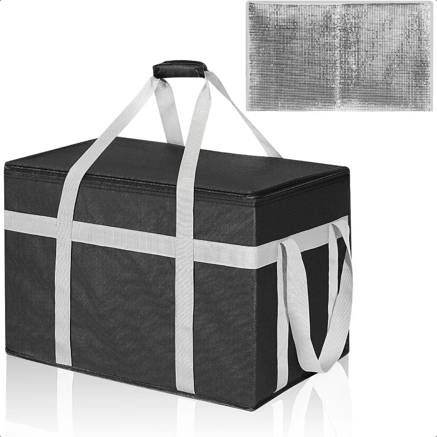 

XXXL Insulated Food Delivery Bag with Removable Hard Bottom Reusable Insulated Grocery Bag for Hot and Cold Food Catering Coole