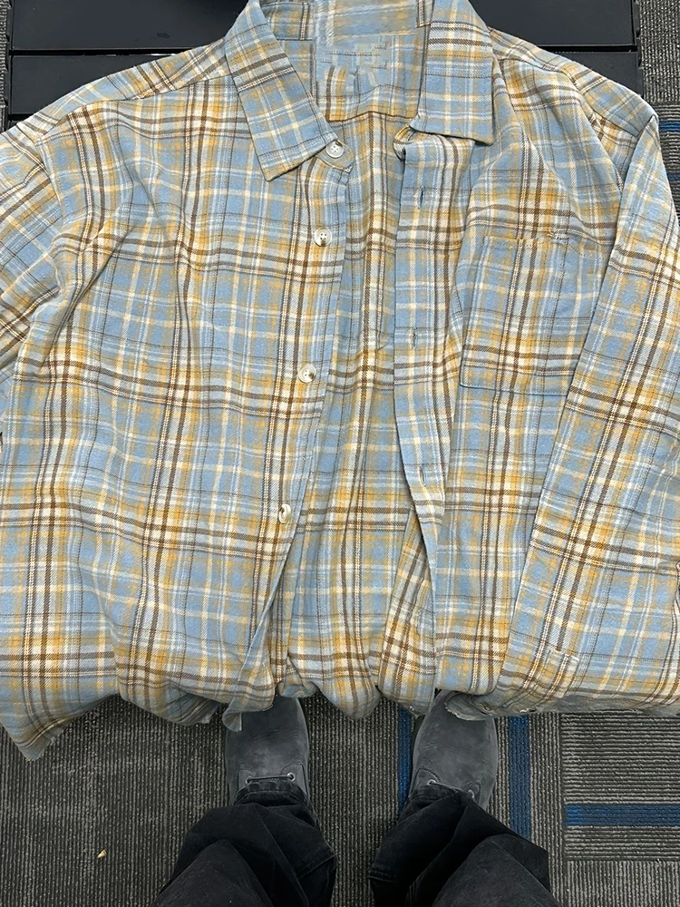 

Cleanfit Plaid Long Sve irt Men's American Retro Contrast Color Inner Wear Couple's Jaet Spring Youth Casual Loose Fit