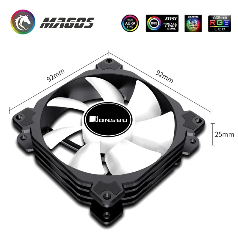 Jonsbo 90 มม.RGB PC Case พัดลมระบายความร้อน 9 ซม.CPU Cooler สีขาว 9025 12 V/5 V ARGB สีสัน, m/B SYNC 4Pin PWM FR-925