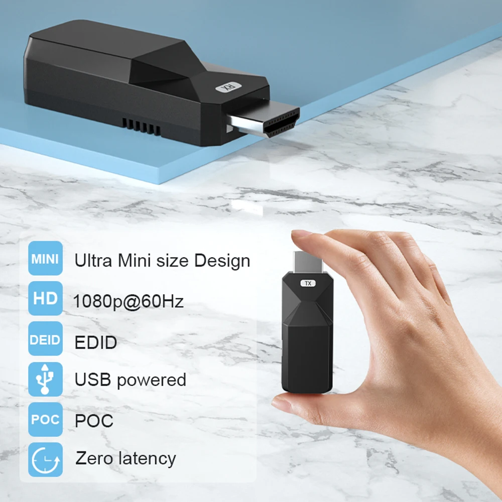50m HDMI-Compatible Extender over Cat6 Ethernet Cable 1080P to RJ45 Repeater Extender Video Lossless Signal Transmit for PC HDTV