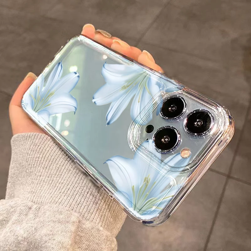 Fashion Exquisite White Lily Flower Phone Case For iPhone 17 16 15 Pro Max 14 13 12 11 XS X 8 Plus 16E 17 Air Transparent Cover view 5