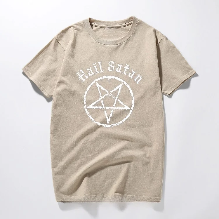 heavyweight Hail Satan Pentagram rock goth unholy  punk emo alternative Gift Top Fashion streetwear tee shirt homme