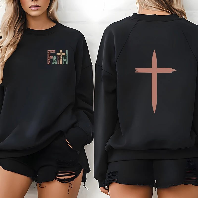 Women's Jesus Faith Cross Graphic Sweatshirt Fashion Christianity Trend O-Neck Long Sleeve Pullovers Vintage Religion Tracksuits