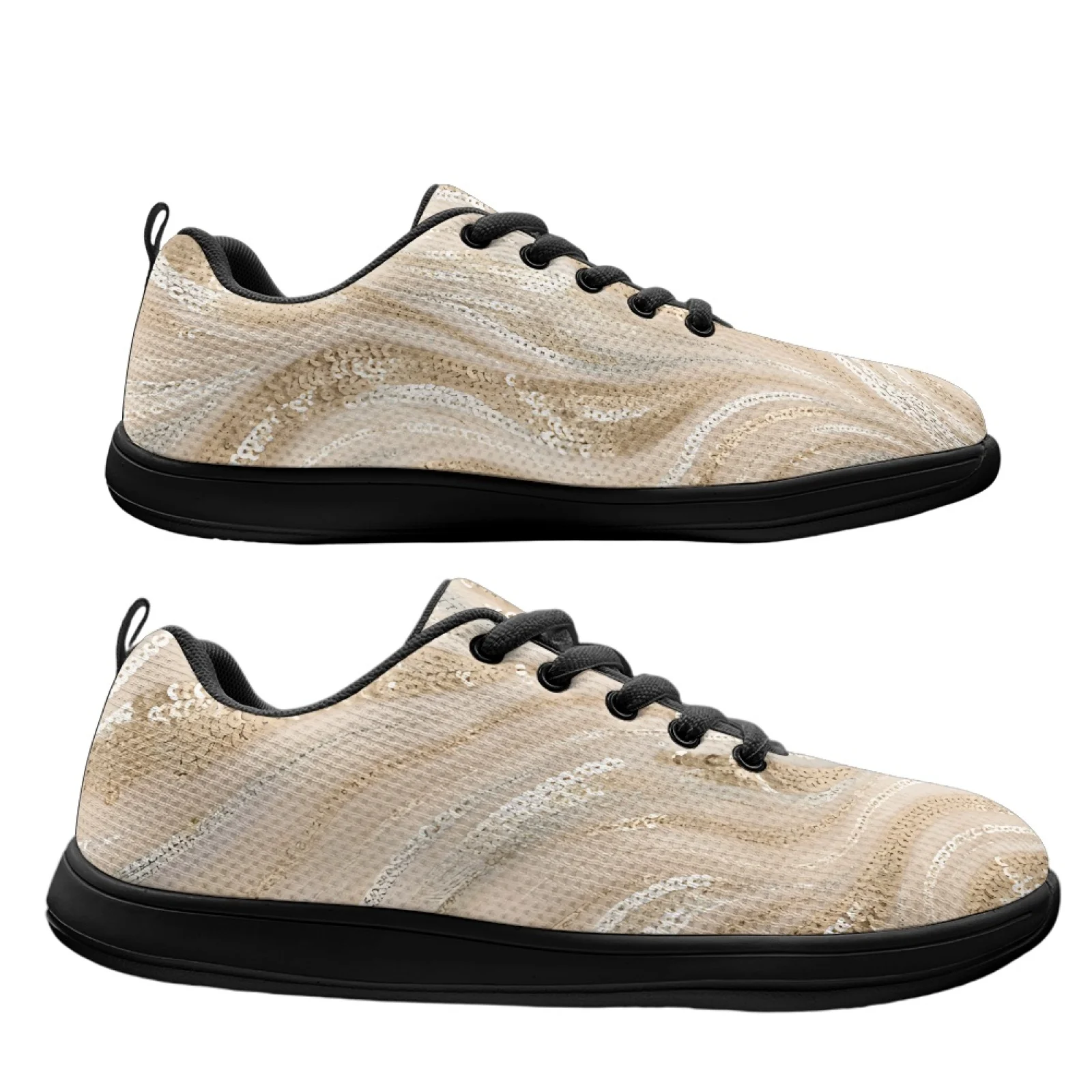 PENSTROLL Beige Wave Pattern Men's Wide Walking Shoes, Lightweight Mesh and EVA Barefoot Shoes for Business and Daily Walking