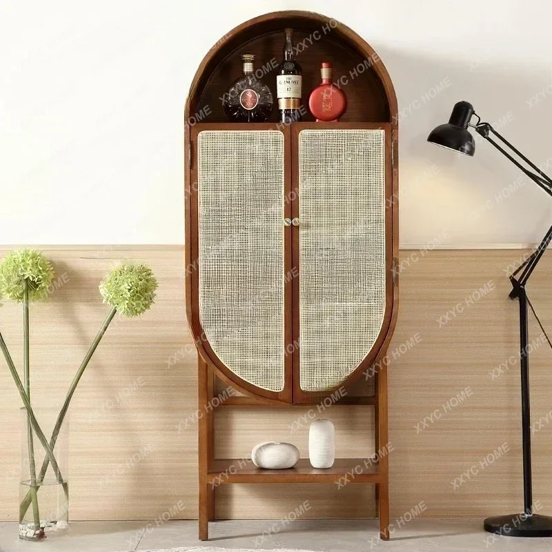 XX Restaurant Wine Cabinet Furniture Modern Simple Sideboard Wood Double Door Rattan Living Room Wall-Mounted Small Wine Cabinet