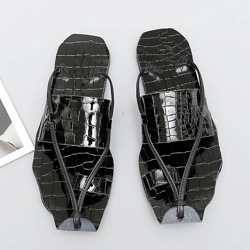 صيف جديد الرجال المصارعين التمساح نمط جلد طبيعي أحذية غير رسمية تنفس الصنادل الشاطئ النعال في الهواء الطلق #5