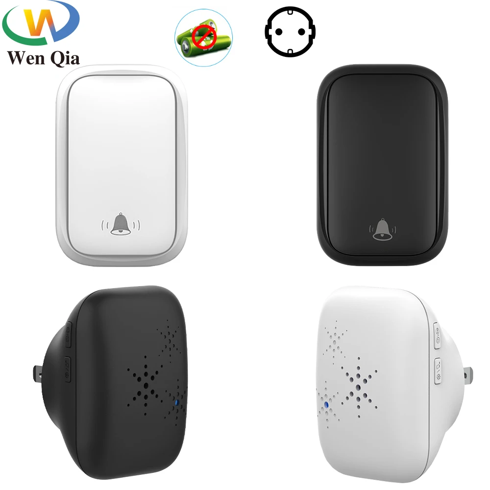 Wenqia Smart Wireless Doorbell Set No Battery Required Remote Outdoor Self-Powered Transmitter EU Plug Receiver 38 Chimes 220V