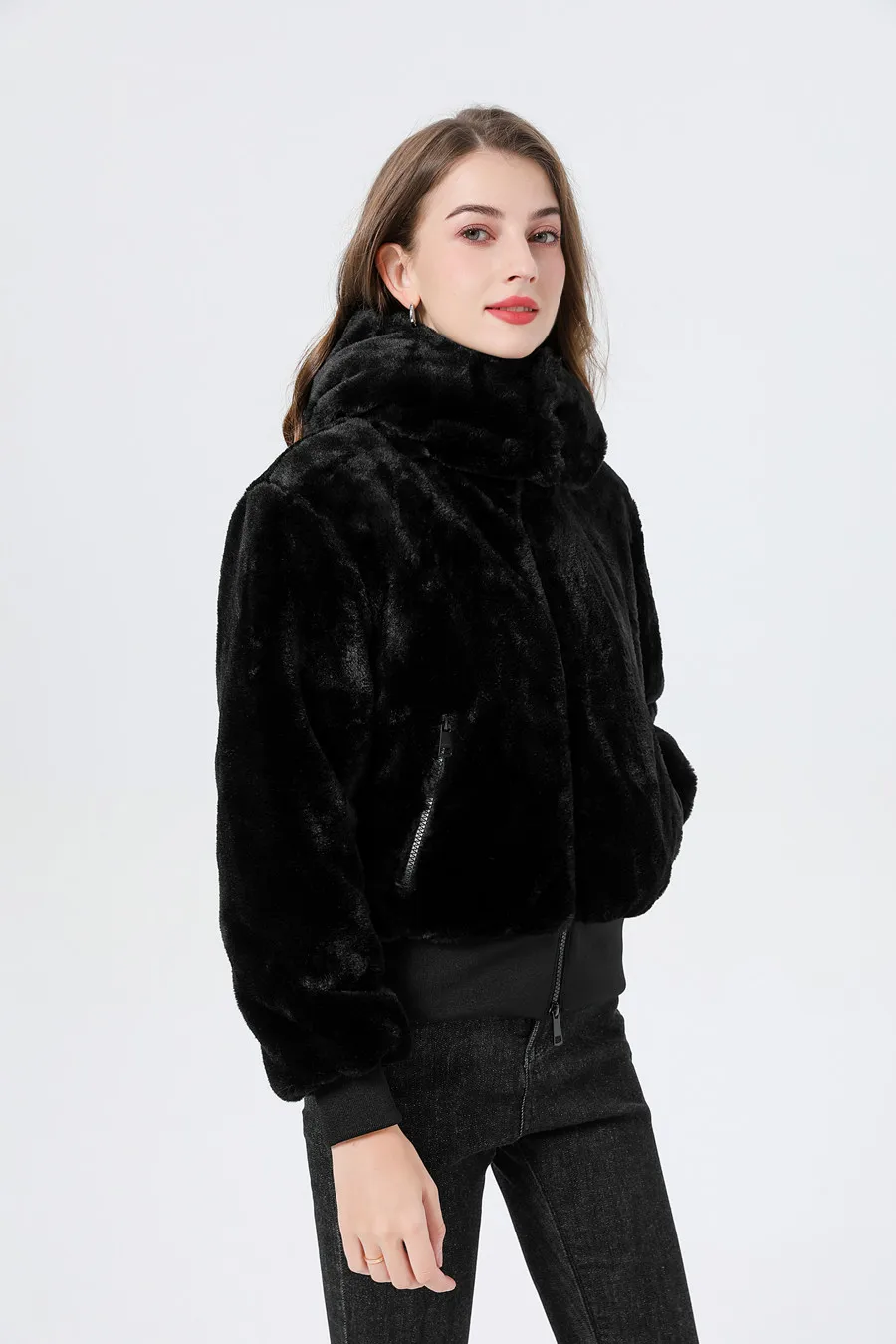 AP 2023 fashion winter woman coats faux fur jackets hood detachable 2 layers cotton padding fur coat