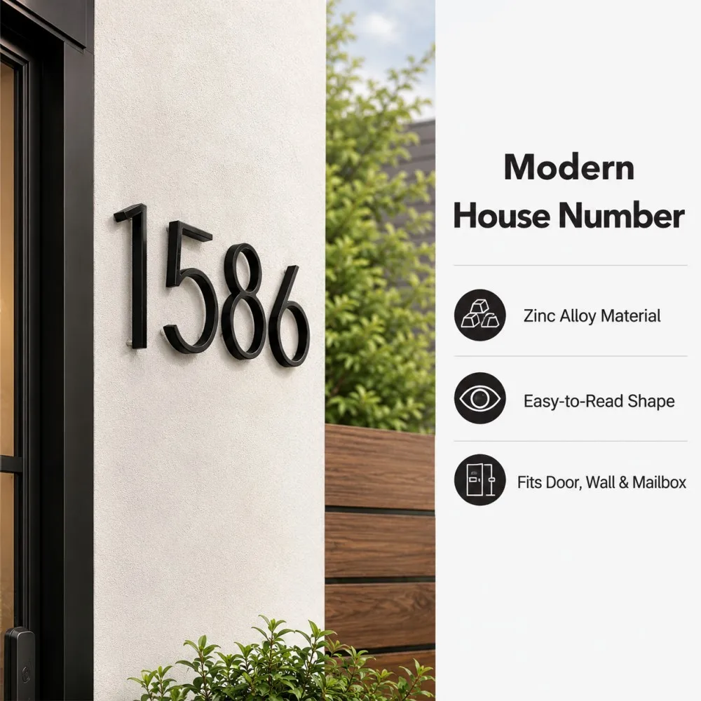 142mm Floating Exterior House Numbers Modern Number Signs on the Door Extra Large Black Apartment Address and Mailbox Plate