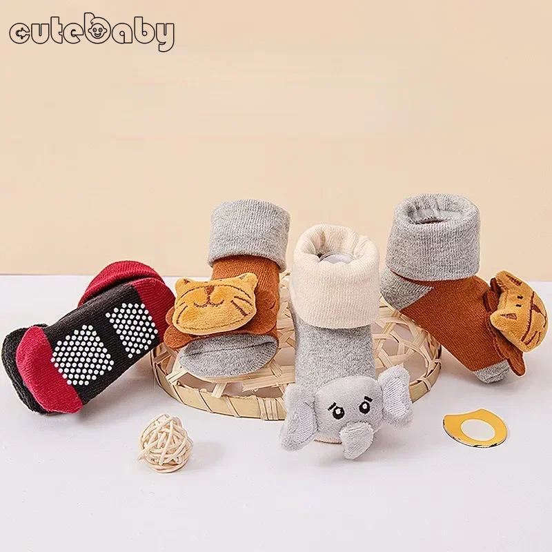 Spring Autumn Cartoon Baby Socks For Girl Boys Dinosaur Lion Anti Slip Soft Cotton Indoor Floor Sock Shoes for Infant 0-12Months