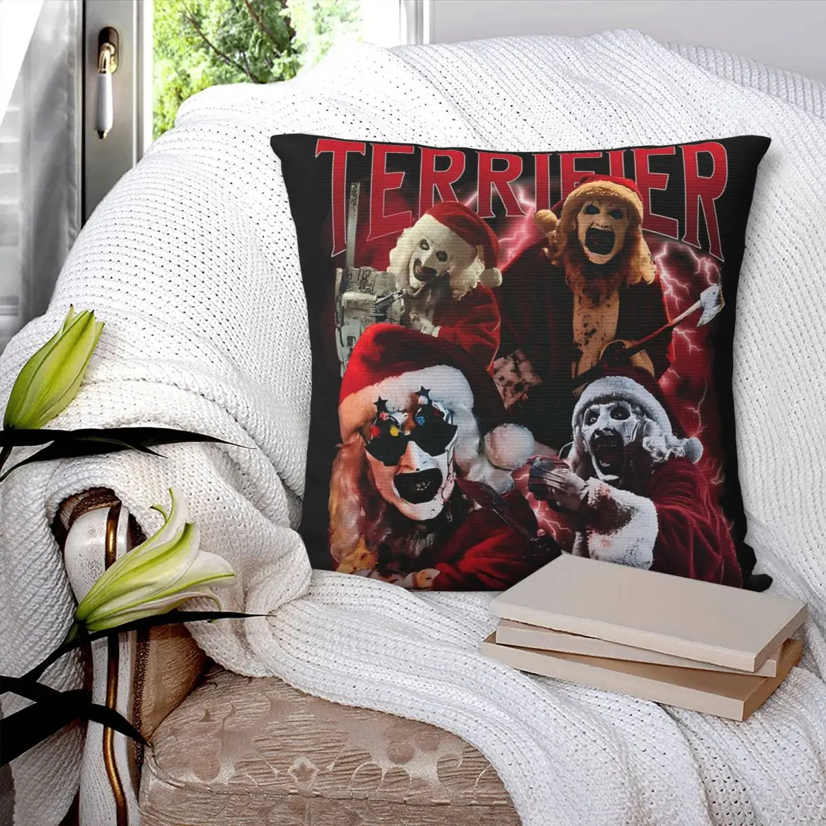 Art The Clowns Terrifier Christmas Pillowcase Printed Fabric Cushion Cover Decorations Pillow Case Cover Living Room 40X40cm