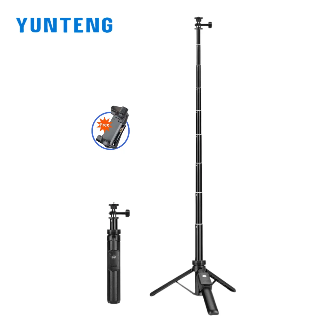 YUNTENG Selfie Stick Tripod for DJI Osmo Pocket 3 GoPro 160cm Extendable Monopod with Phone Clip Adapter for Travel Live Stream