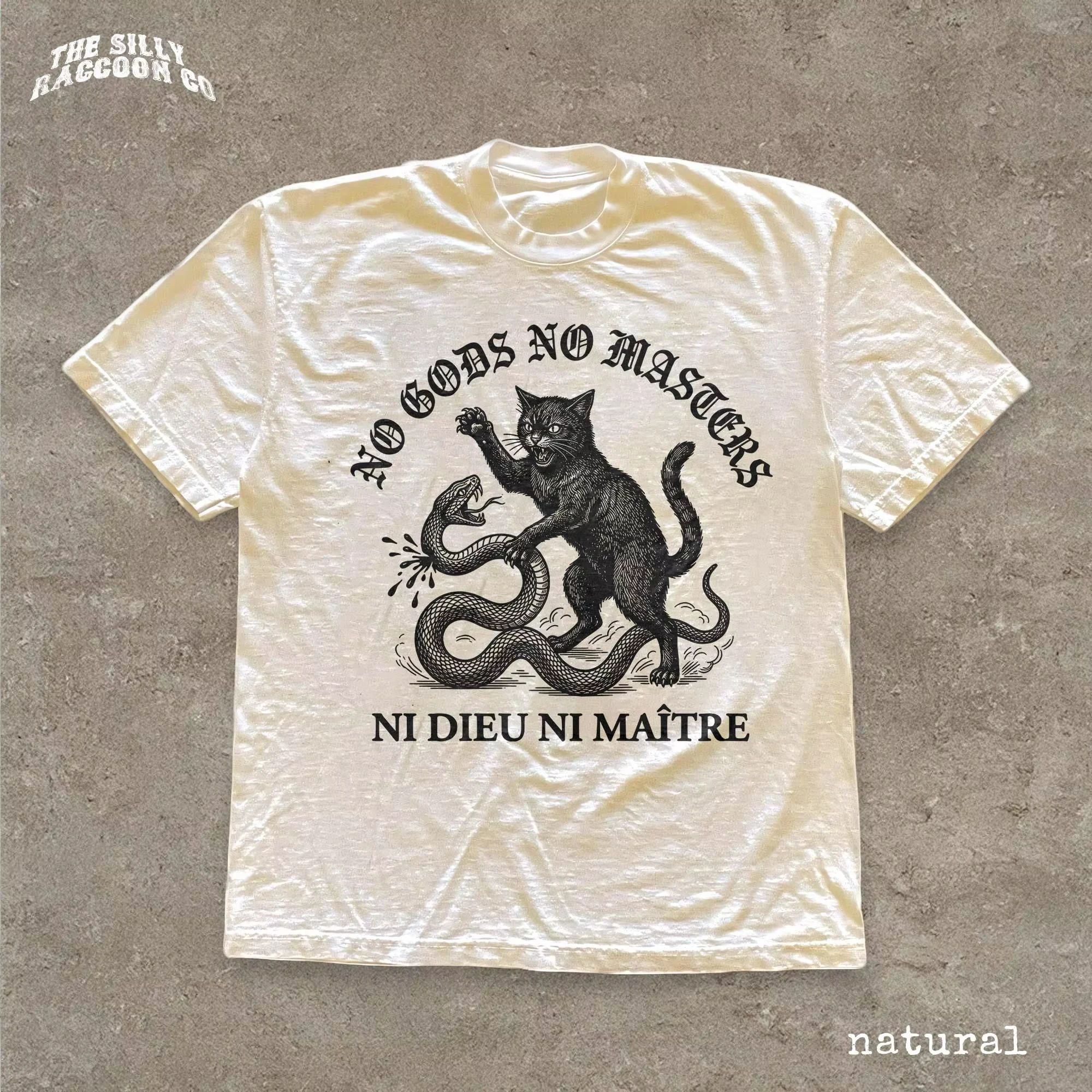 Anarchist Cat Shirt, No Gods No Masters Tee, Gothic Black Cat Snake Graphic, Punk Gift for Cat Lover