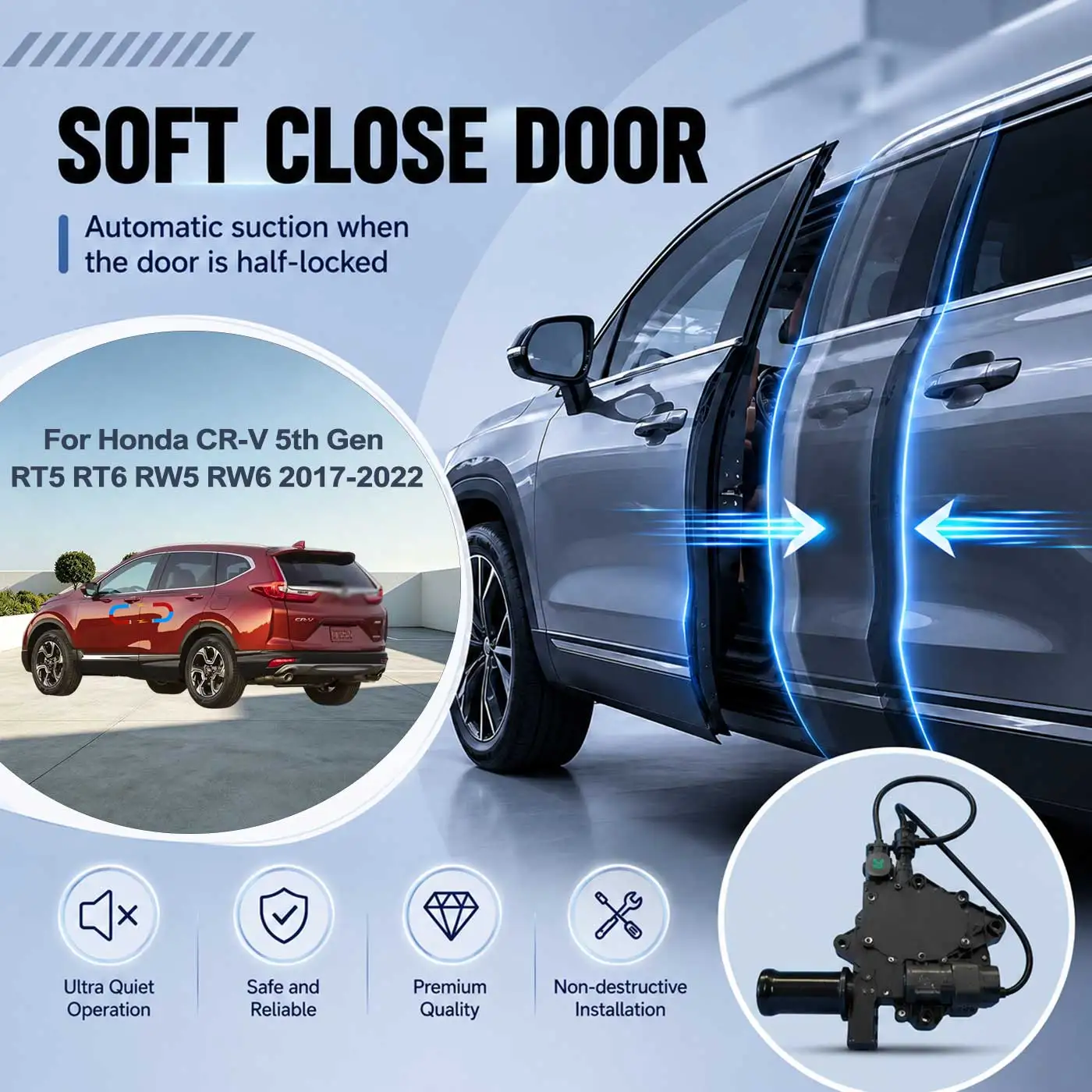 For Honda CR-V 5th Gen RT5 RT6 RW5 RW6 2017-22 Electric Soft Close Door Auto Pull-In Suction Lock Intelligent Silent Closer Kit