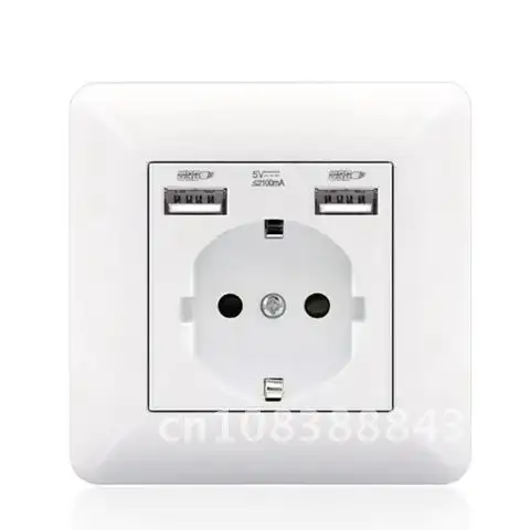 Wall USB Power Socket  Panel AC 110V-250V 16A Wall Embedded Double USB EU Standard Outlet Bedroom Socket 86mm*86mm