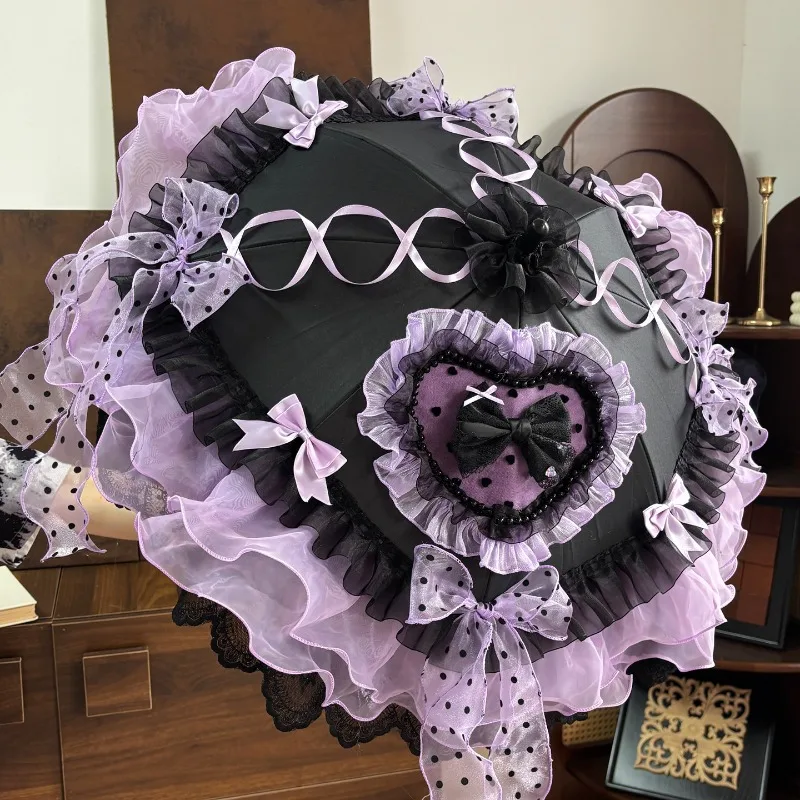 Rock‑Sweetheart Lolita Parasol Black‑Purple Sweet‑Cool Lo‑Style Umbrella Sun‑Shading Decorative Prop Fashion Photo Accessory