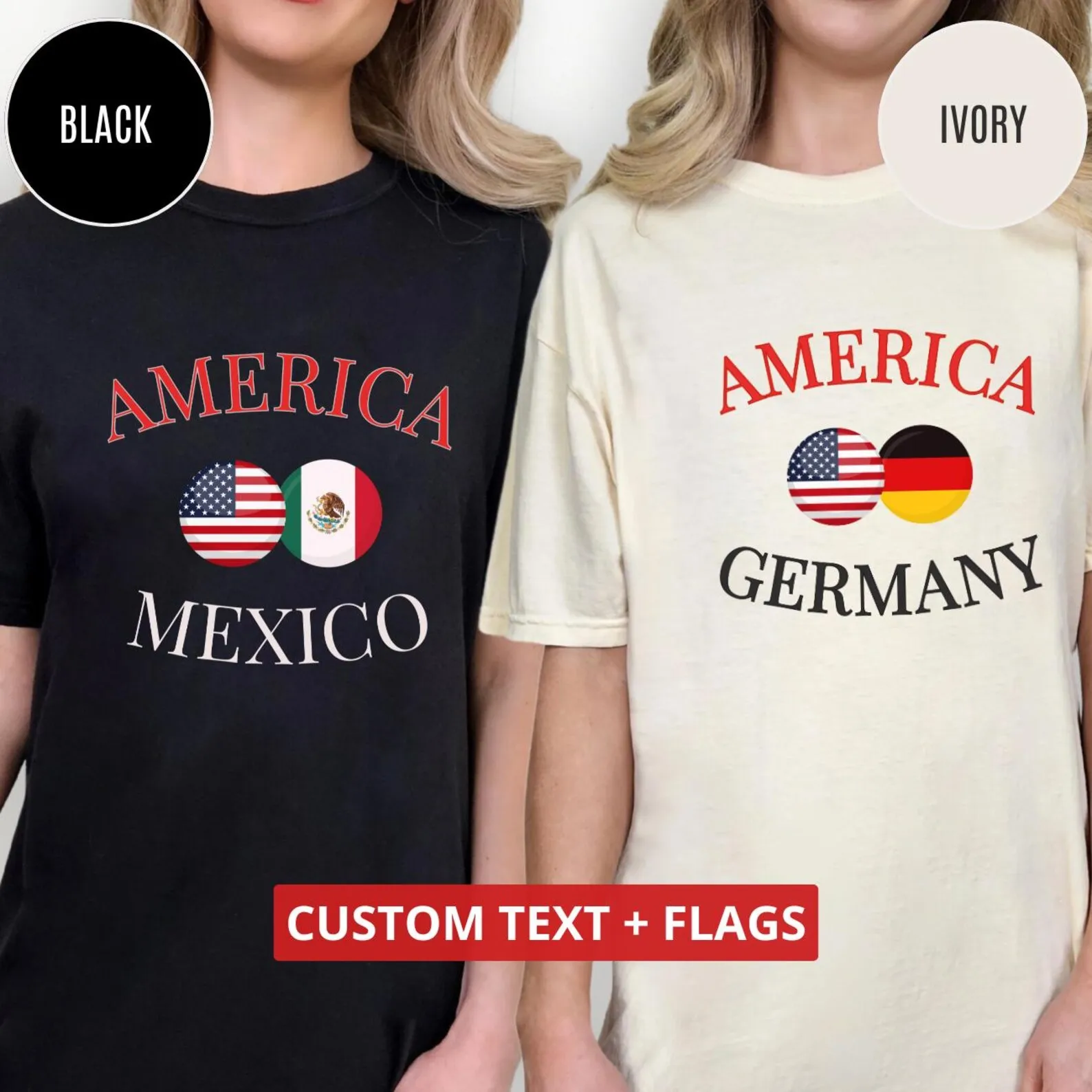 

Custom Two Country Flag Shirt Dual Flag Perfect Blend Tee Men Women Personalized International Couple Language Student T-shirts
