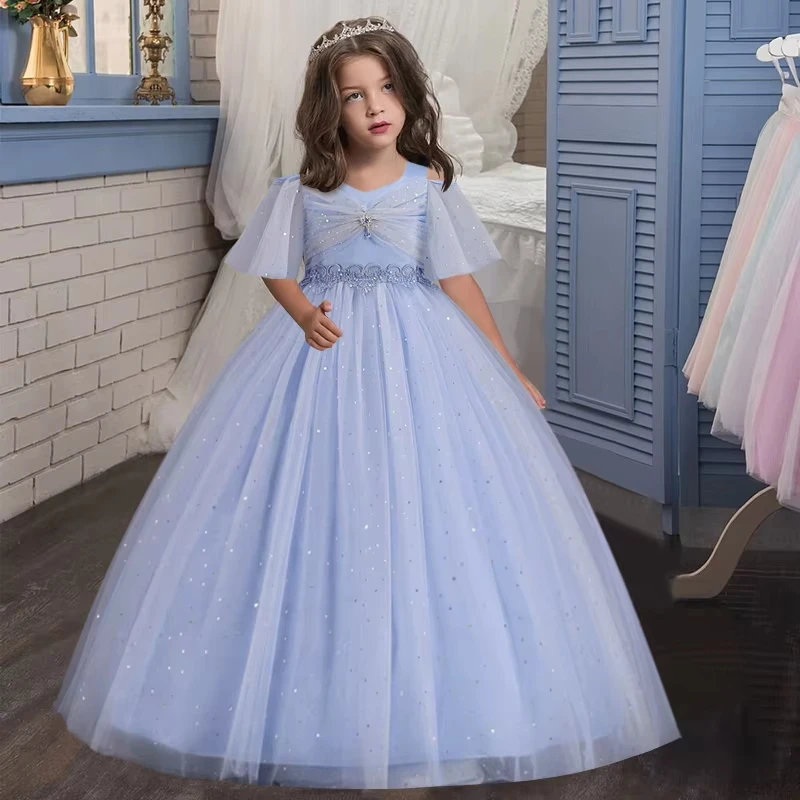 New Girl Birthday Party Fluffy sequin Dress Girl Beaded Lace Graduation Ball Dress 4-12-year-old Beauty Pageant Dress