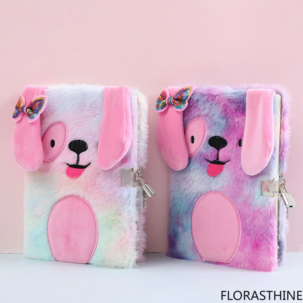 Plush Notebook with Lock Cute Dog Journal a5 Diary Unicorn Organizer Planner Kawaii Back to School Note Book Korean Sketchbook