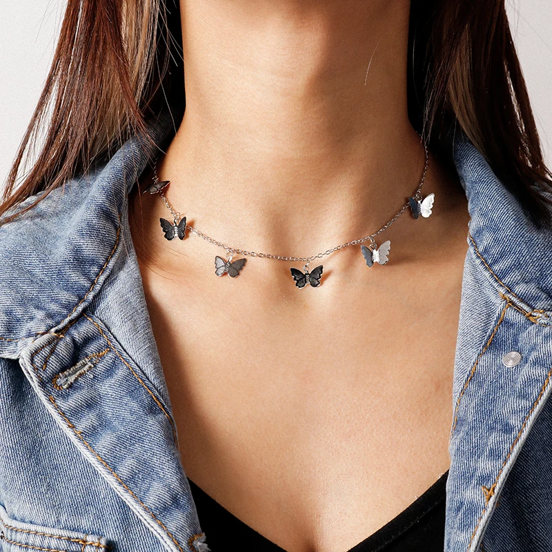 Aihua Cute Small Butterfly Choker Necklace For Women Gold Color Butterfly Neck Collar Short Chains Shining Female Jewelry