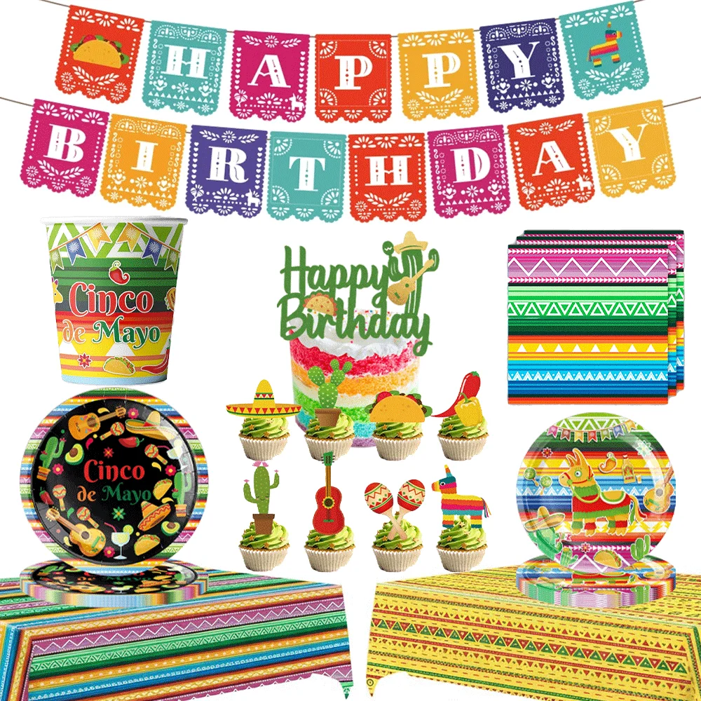 Mexican Fiesta Party  Supplies Plates Cups Tablecloth Banner Cactus Carnival Event Summer Fiesta Taco Bout A Party Decorations