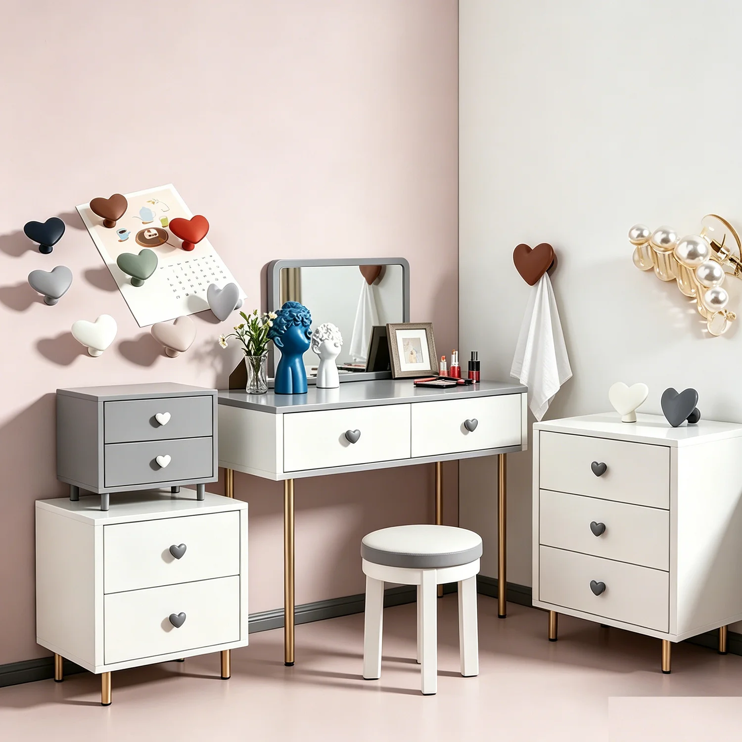 8 Colors Heart-Shaped Cabinet Knobs,Minimalist Kids Drawer Handles, Aluminum Single Hole Pulls for Children's Room Wardrobe Door