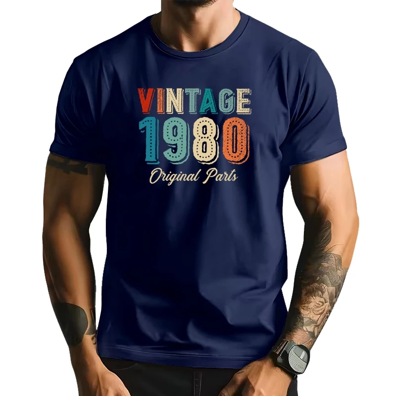 

Винтажная футболка с оригинальными деталями 1980 года, мужская футболка с короткими рукавами, подарок на старый день рождения, футболка из чистого хлопка, футболка обычного кроя, уличная одежда большого размера