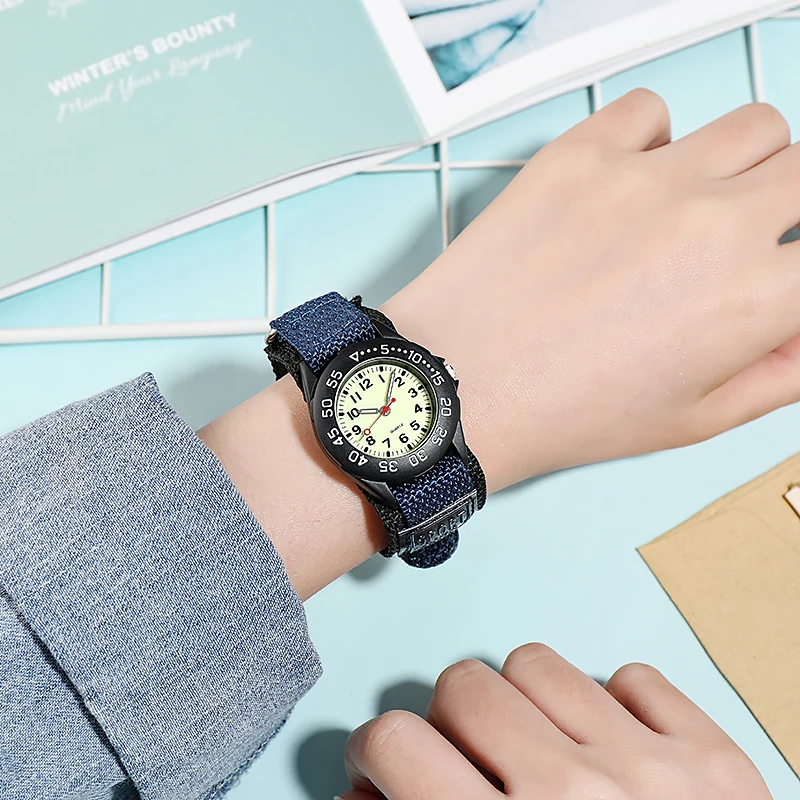 Spinning Bezel Kid Quartz Watches Boy Nylon Straps Children Cute Clock Rotary Dial Arabic Number Boys Watch  Kids Watch