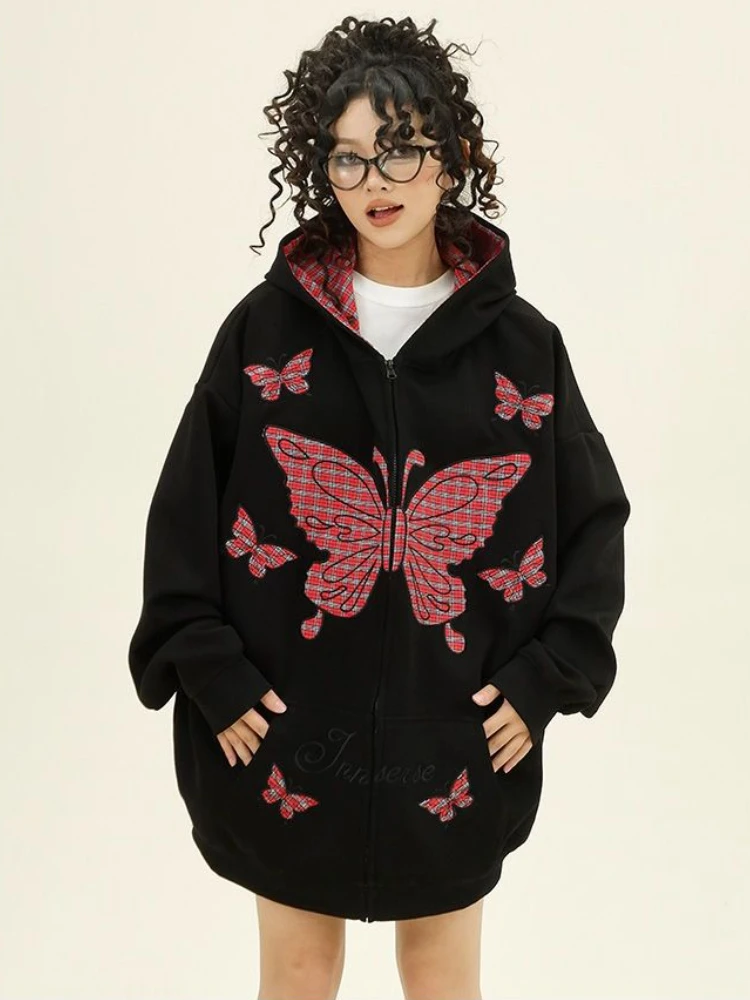 Hooded Sweatshirts Women Vintage Sexy Butterfly-design Outwear Fashion Streetwear American Style All-match Couples Hoodies Daily