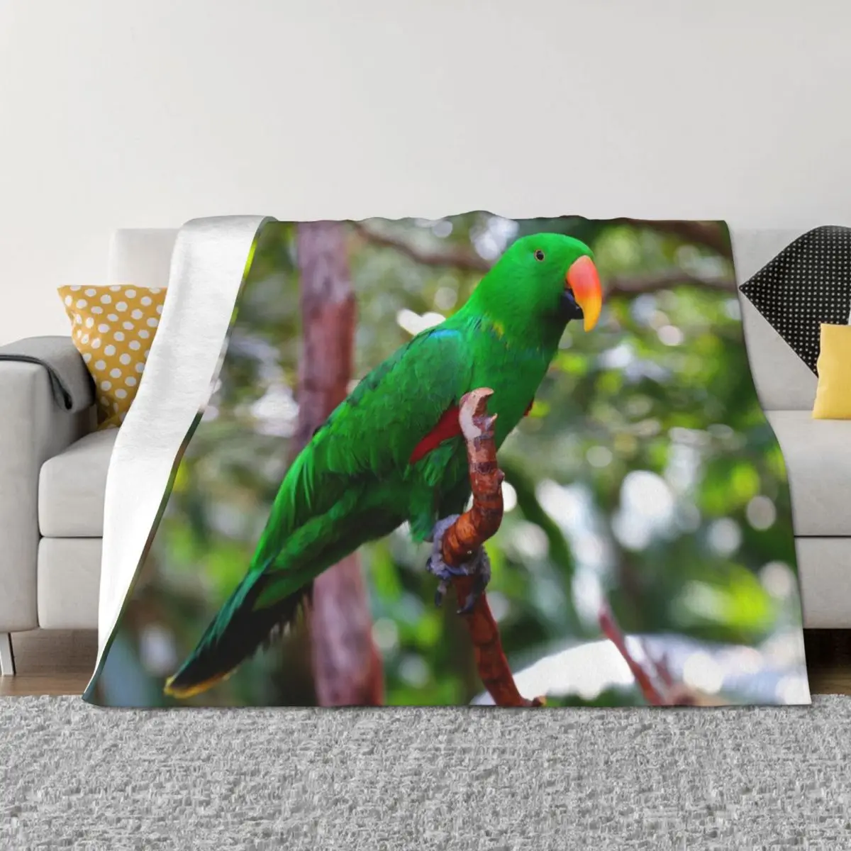 

Stunning Eclectus Parrot on Branch Throw Blanket Heavy Fashion Sofas Multi-Purpose Single Blankets