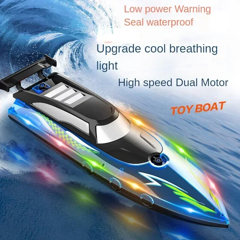 RC Boat with Case V555 2.4GHz Lighting Racing RC Boat 50KM/H With Bright LED Light For Adults and Kids With Rechargeable Battery