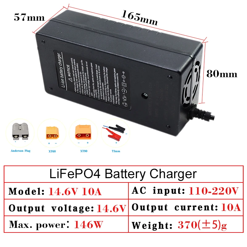 4S 14.6V 10A 20A Lifepo4 Lithium iron phosphate Battery Charger For 12.8V 12V power supply Fast Charger with Fan XT90 Anderson