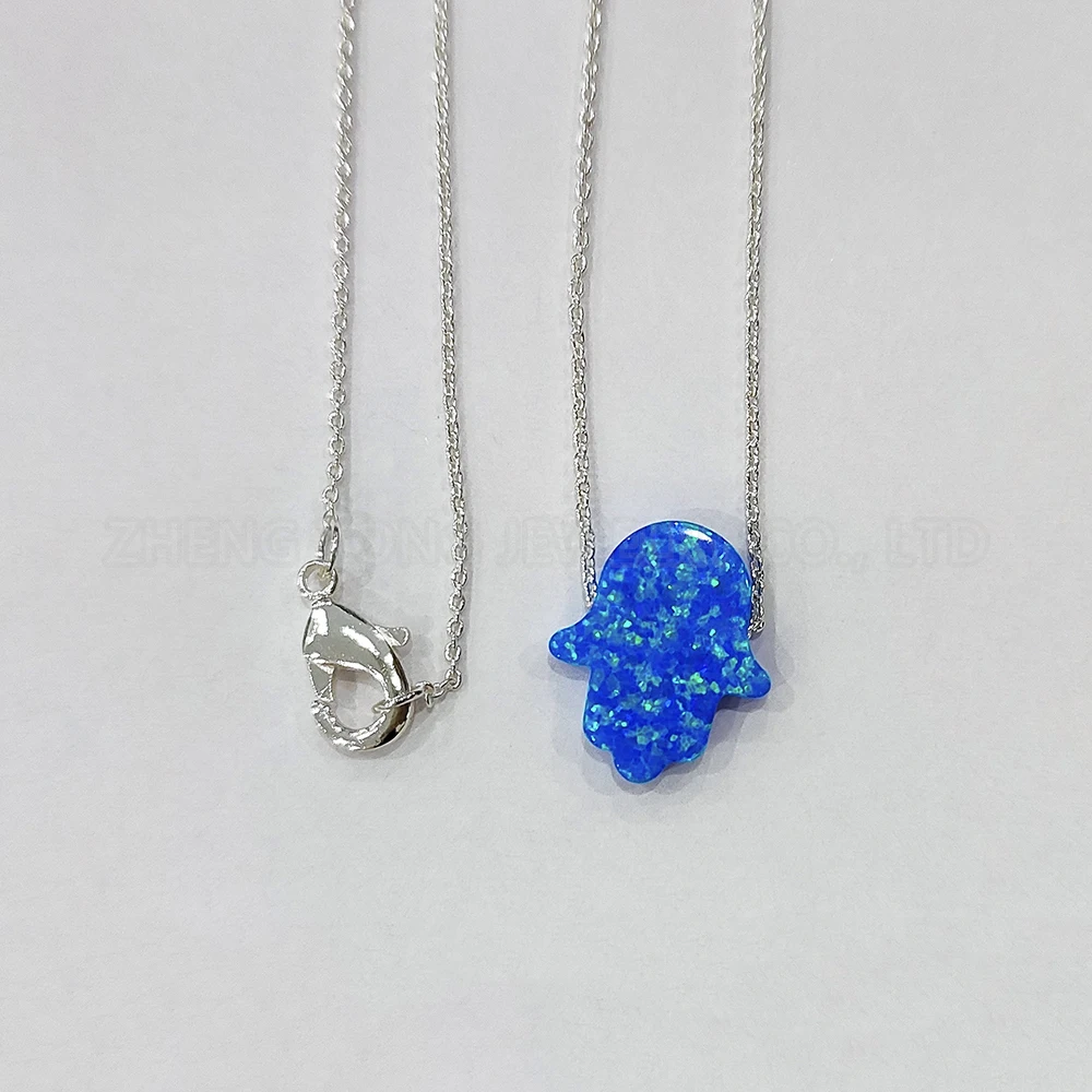 Gold Silver Plated Necklace 11x13mm Blue Hamsa Opal OP05