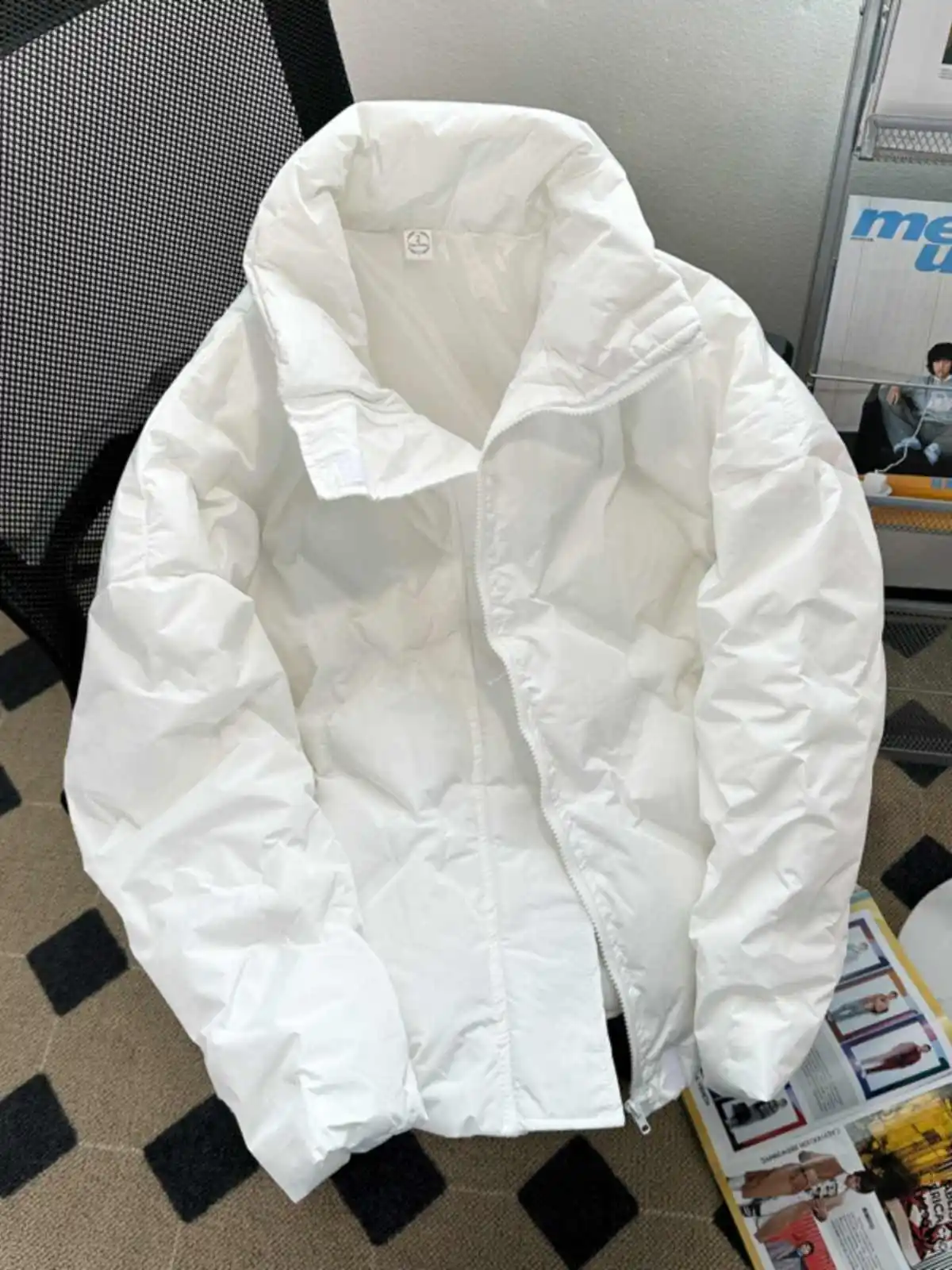 Women's White Parka Jacket Coat Vintage Long Sleeve Turtleneck Overcoat Warm Thicken Checked Padded Jacket Winter Outerwear 2025