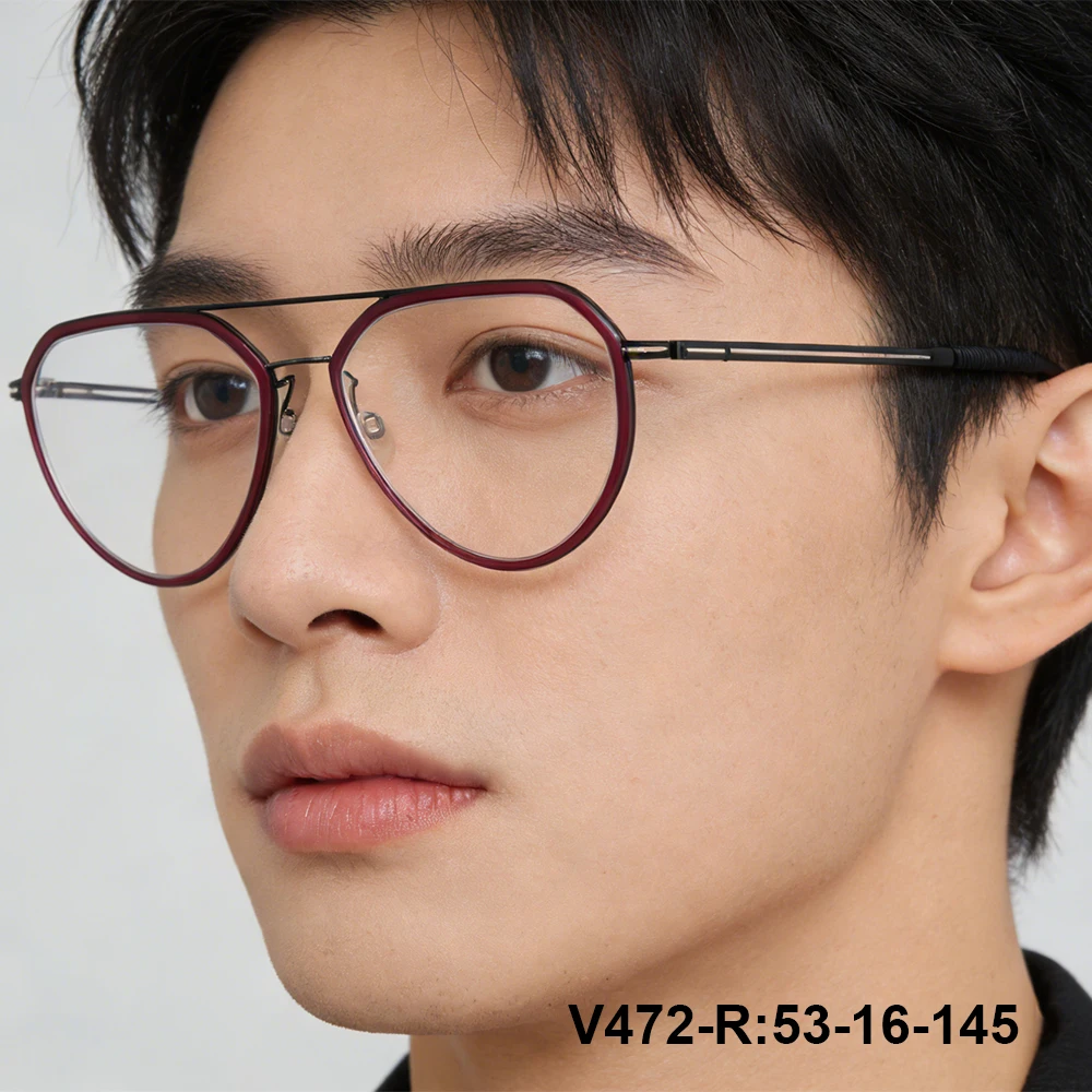 

Fashion Pilot Men Oversize Eyeglasses V472-R Double Beam Luxury Glasses Frame Light Weight Thin Rim Gold Spectacles New