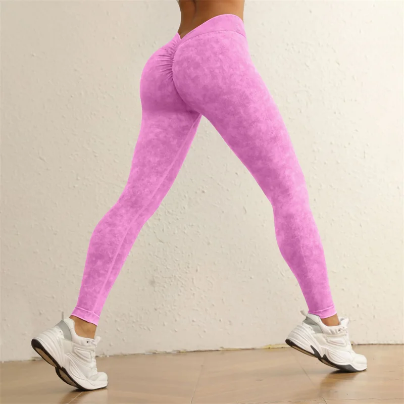 SVEIC Seamless Yoga Pants Sports Women Washing V Back Leggings Fitness Workout High Waist Scrunch Leggings Gym Clothing Trousers