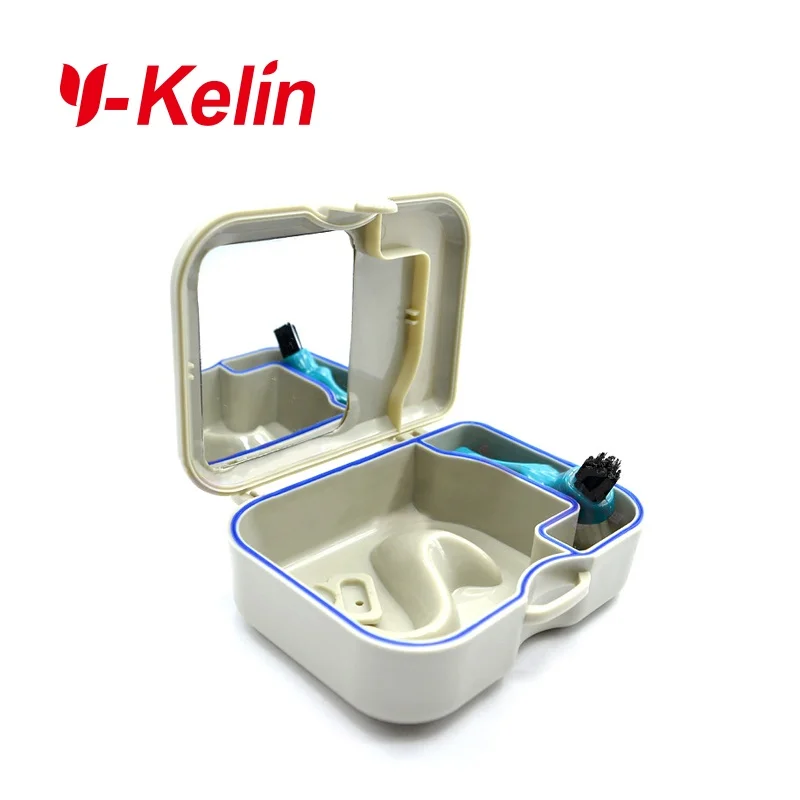 Y-kelin Denture Box with Mirror and Brush False Teeth Retainer Kit High-Class Denture Storage Box 1/2 Box