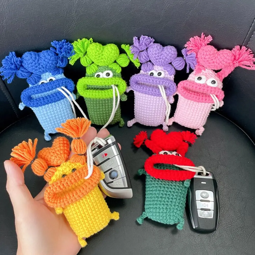 Entrance Guard Card Bag Car Key Cover Big Mouth  Key Pendant Hand Woven Wool Key Bag Knitting Key Case Sausage Mouth Key Bag