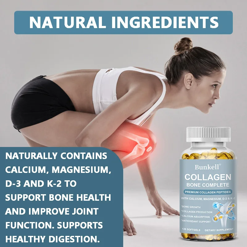 

Капсулы с морским коллагеном 300 мг с кальцием, магнием и витамином K2 - для поддержки кожи, волос, ногтей и суставов, против старения, 120 капсул